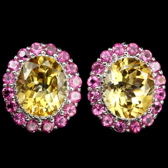 Natural Yellow Citrine & Pink Tourmaline Earrings