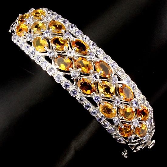 Natural Yellow Citrine & Tanzanite Bangle