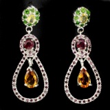 Natural Citrine Chrome Diopside  Ruby Sapphire Earrings