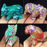 Hand Carved Colorful Calsilica Gemstone 4 Animals