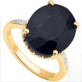 Natural Black Sapphire & Diamond 9.2 carats Ring