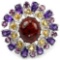 NATURAL AMBER AMETHYST CITRINE & RHODOLITE GARNET RING