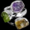 NATURAL ROUGH STONE AMETHYST PERIDOT CITRINE Ring