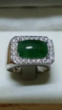 Natural Burmese Jade & Diamond Solid 18k Gold Ring