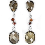 NATURAL SMOKY QUARTZ & DARK RED GARNET Earrings