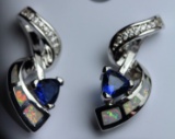 Natural London Blue Topaz & Opal Earrings