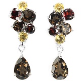 NATURAL SMOKY QUARTZ GARNET & CITRINE Earrings