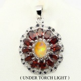 Natural White Opal, Garnet & Sapphire Pendant