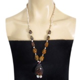 Petrified Wood Opal Hand-Made Diamond Polished Necklace