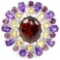 NATURAL AMBER AMETHYST CITRINE & RHODOLITE GARNET RING