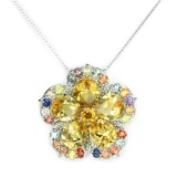 Natural YELLOW CITRINE & SAPPHIRE FLOWER PENDANT