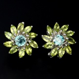 Natural Seafoam Blue Zircon Peridot 56.45 Carats Earrings