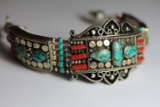 Tibet Hand Made Turquoise & Coral Bracelet