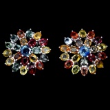 Natural Fancy Color Sapphire Flower Earrings