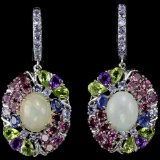 NATURAL OPAL  RHODOLITE TANZANITE AMETHYST EARRINGS