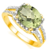 Natural Green Amethyst & Diamond Ring