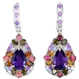 NATURAL AMETHYST TOURMALINE TANZANITE EARRINGS