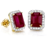 Genuine Ruby & Diamonds Carats Solid Gold Earrings