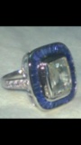 Natural White & Blue Sapphire Art Deco Gold Ring