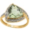 Natural Green Amethyst & Diamond Solid Gold Ring