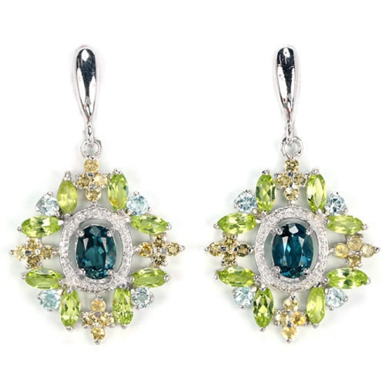 Natural London Topaz & Multi Gemstone Earrings