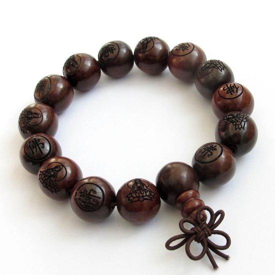 Natural Wood Buddhist Mantra Engraved Prayer Beads