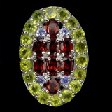 Natural Garnet Peridot Tanzanite Ring