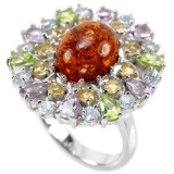 NATURAL AMBER TOPAZ PERIDOT CITRINE AMETHYST RING