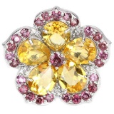 NATURAL CITRINE & RHODOLITE GARNET Flower Ring