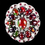 Natural Multi Color Black Opal & Ruby Ring