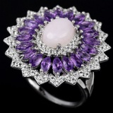 Natural Pink Opal & Amethyst Ring