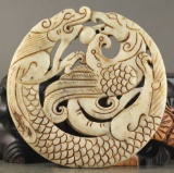 Old Chinese natural jade dragon and phenix Pendant