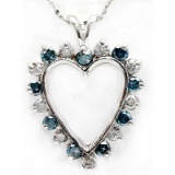 Blue & White Diamond 1.50 ct Soild Gold Heart Pendant