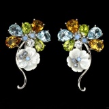 Natural Peridot Citrine  Opal Mop Blue Topaz Earrings