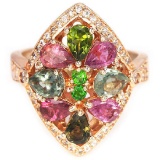 NATURAL MULTI COLOR TOURMALINE CHROME DIOPSIDE Ring
