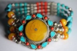 Tibet Hand Made Amber, Coral, Lapis Lazuli Bracelet