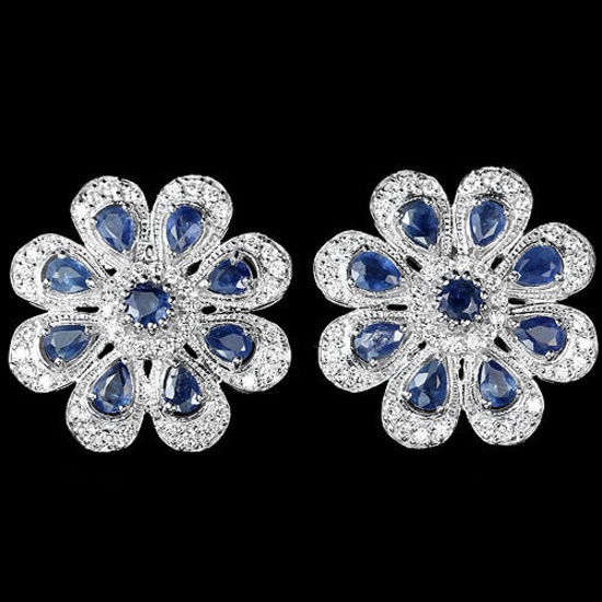Natural Blue Sapphire 40.30 Carats Flower Earrings