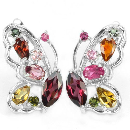 Natural Multi Color Tourmaline Butterfly Earrings