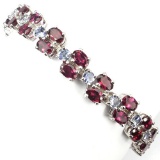 Natural Rhodolite Garnet & Tanzanite Bracelet