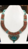 Tibet Hand Made Turquoise & Coral Necklace