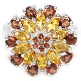 NATURAL ORANGISH YELLOW CITRINE & GARNET RING