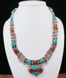 Tibet Hand Made Natural Turquoise & Coral Necklace