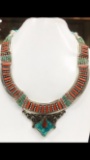 Tibet Hand Made Turquoise & Coral Necklace