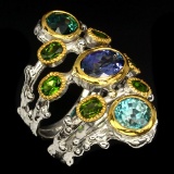 Natural Stunning Rich Blue Tanzanite, Zircon & Diopside Ring