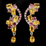 Natural Yellow Citrine Rhodolite Garnet Ruby Earrings