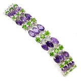 NATURAL PURPLE AMETHYST-CHROME DIOPSIDE BRACELET