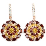 NATURAL Dark RED GARNET, CITRINE Earrings