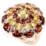 NATURAL DARK ORANGE RED GARNET & CITRINE Ring