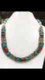 Tibet Hand Made Turquoise, Coral Necklace