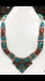 Tibet Hand Made Turquoise, Coral Necklace
